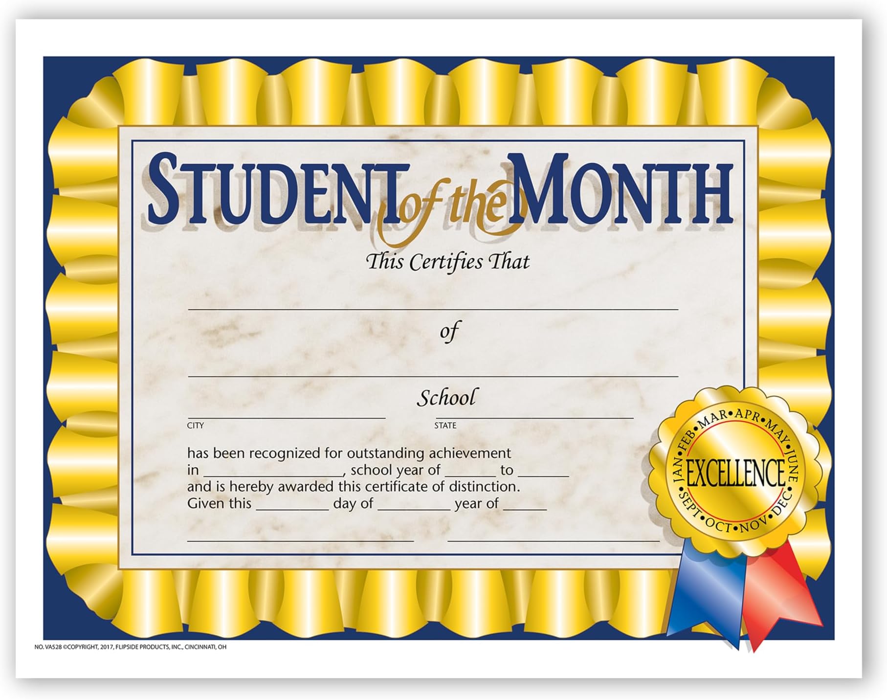 HAYES SCHOOL PUBLISHING VA528 Student of The Month Certificate, 8-1/2" x 11" Size, Paper, 0.2" Height, 10.9" Width, 8.4" Length (Pack of 30)