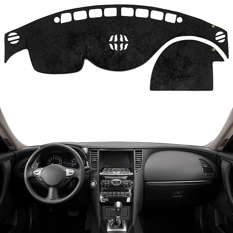 Capa para painel automotivo em flanela preta com acabamento em relevo, ajuste sob medida para FX35, FX37, FX50 e QX70 sem HUD, KEYOOG