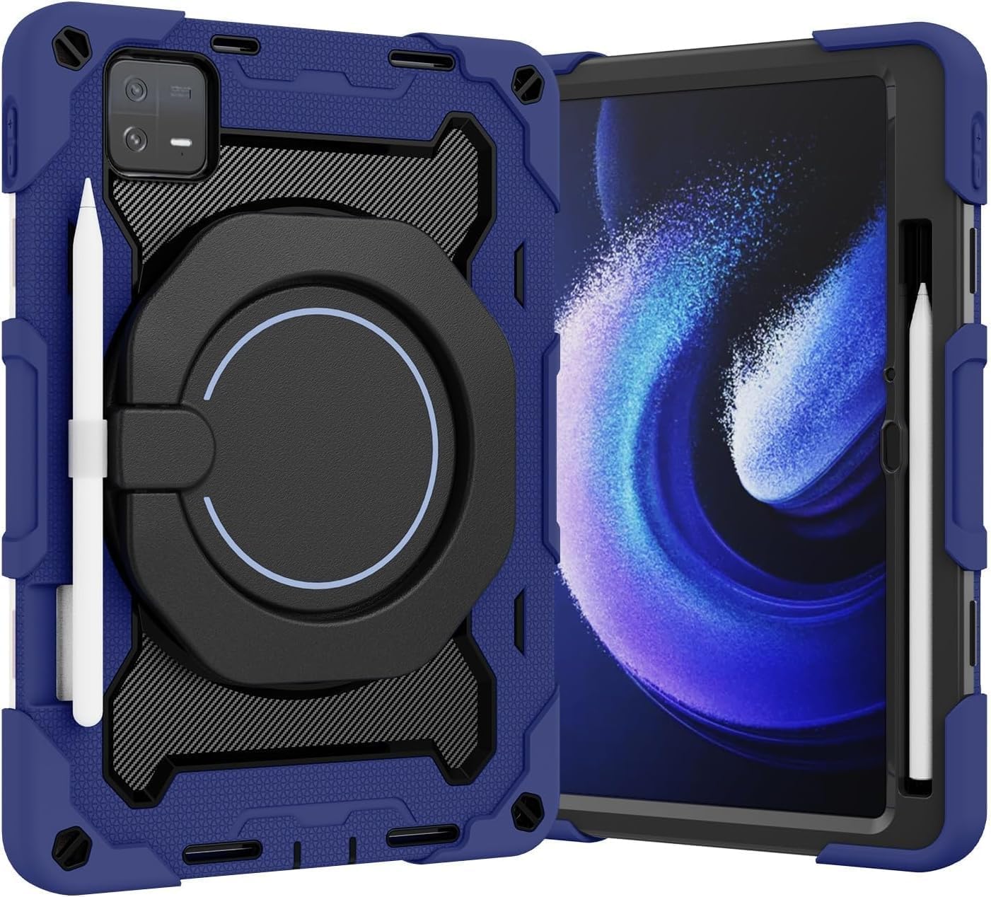 YIMICO Case for Xiaomi Mi Pad 6/Pro - Military-Grade Silicone Cover, 360° Rotating Stand, Shoulder Strap, Shockproof Protective Cover for Kids, Women, Men (Blue)