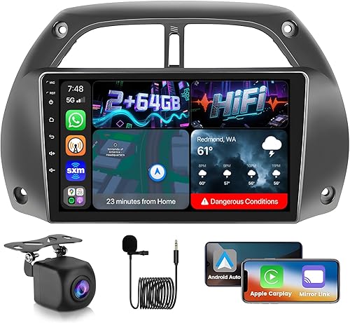 Miniatura 8 de Para 2000-2003 Toyota RAV 4 Radio, Roinvou 2+32G Android 11 CarPlay Estéreo de coche con Android Auto 9 pulgadas Pantalla táctil Bluetooth Receptor