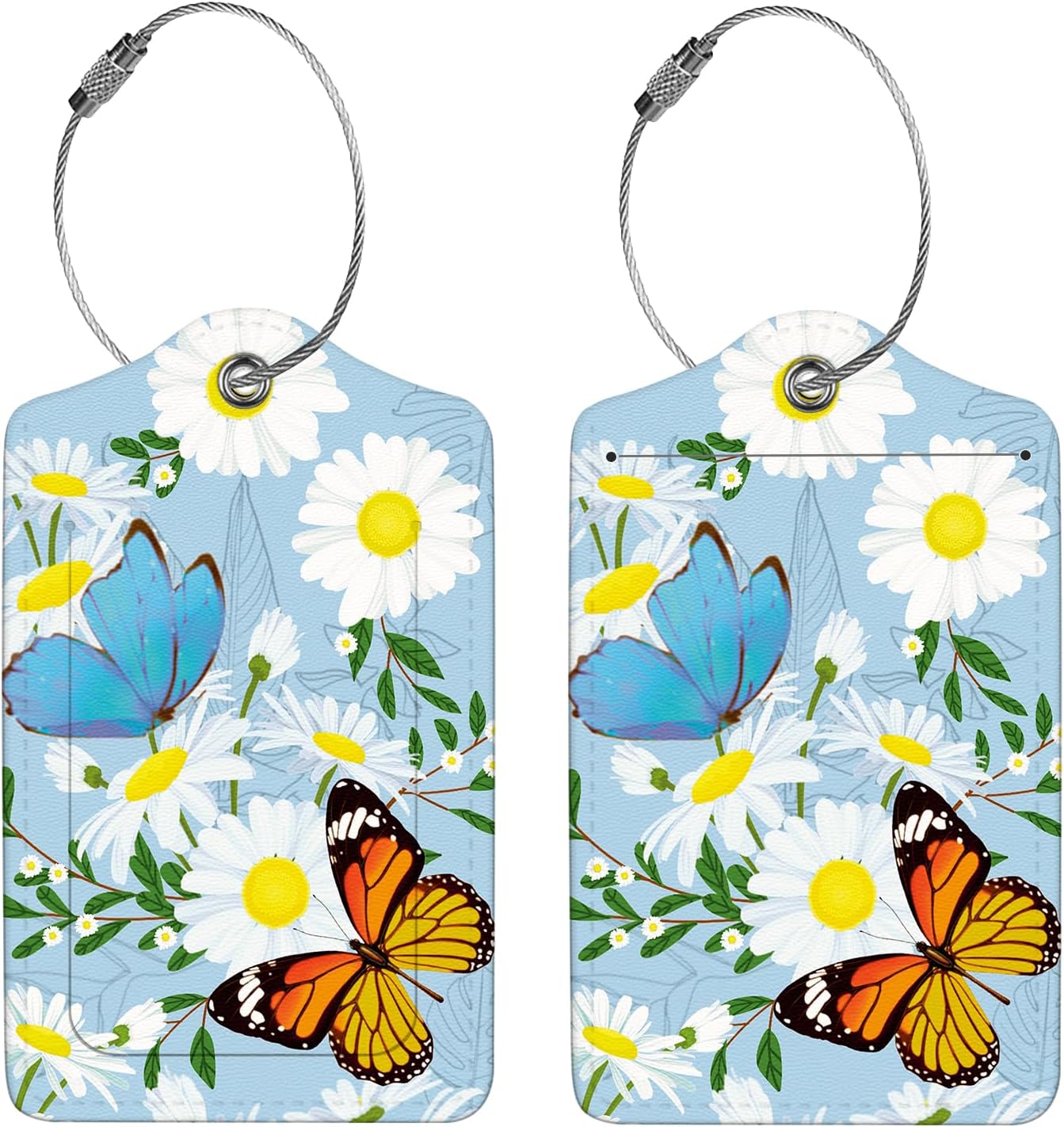 2 Pcs Luggage Tags for Suitcase, Cute Unique PU Leather Travel Bag Tag with Privacy Cover ID Label Address Card and Durable Metal Ring Suitable for Men Women Children Backpack,Butterflies and Flowers image 4