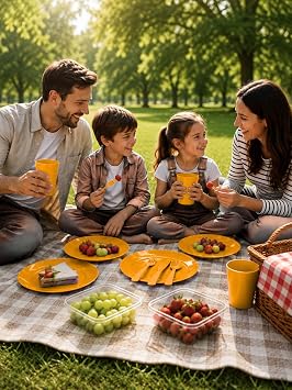 Beylini 20 Parça Piknik Seti Tabak Çatal Kaşık Bıçak Bardak 4 Kişilik Gezi Set Kahvaltı Makinede Yıkanabilir Set (Turuncu)
