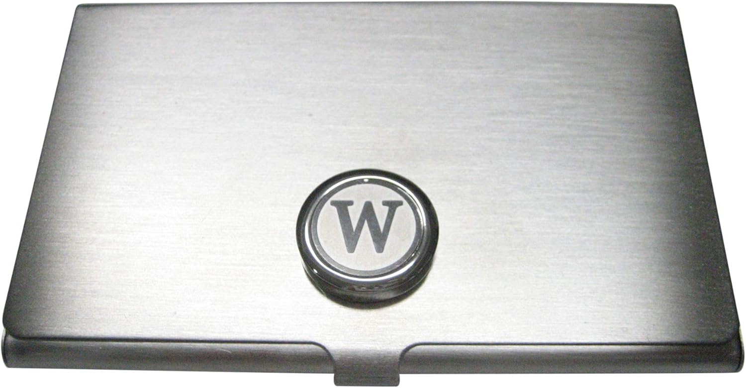 Kiola Designs Silver Toned Round Letter W Monogram Business Card Holder
