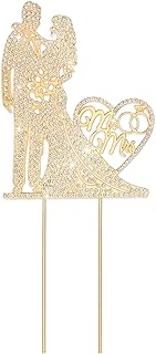 Wedding Cake Toppers Bride and Groom, Rhinestone Metal Mr and Mrs Cake T...