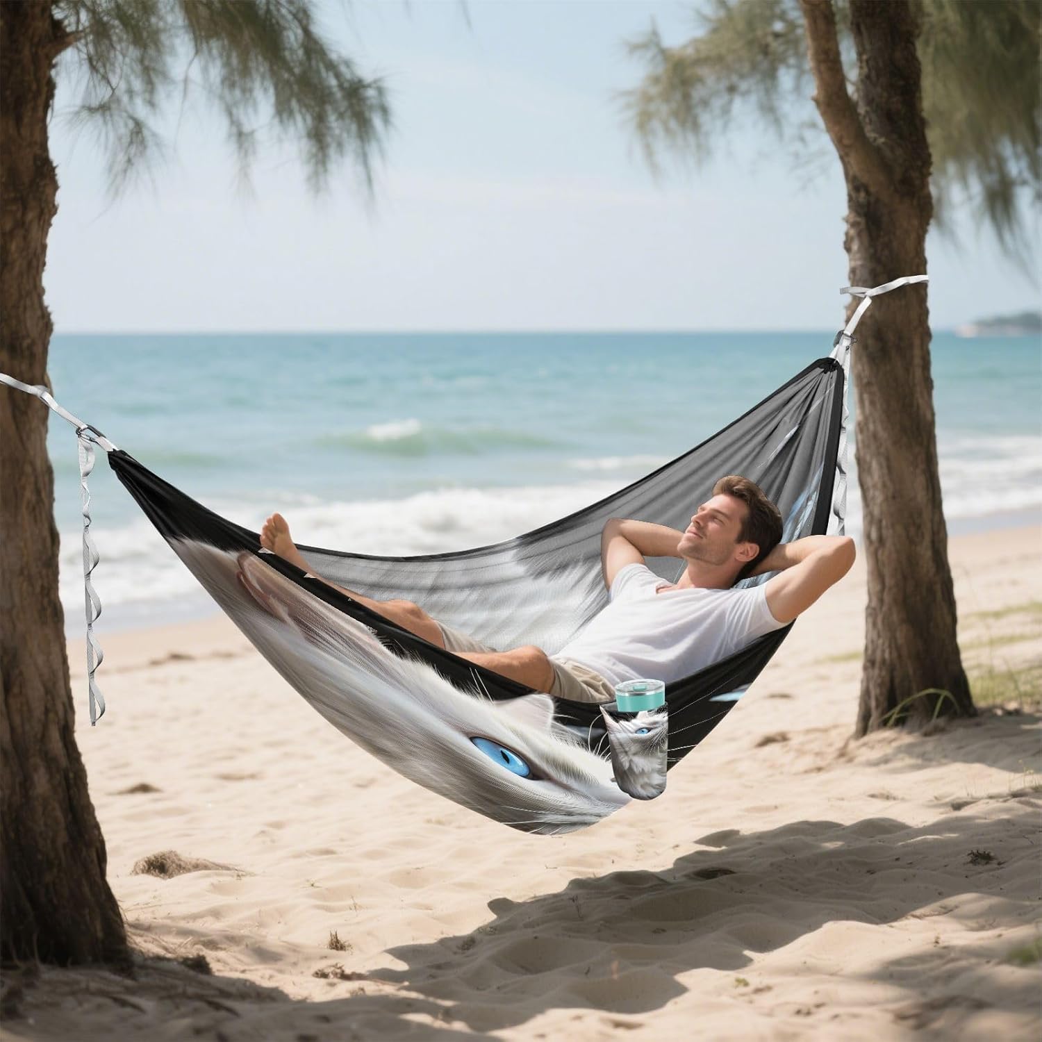 ALAZA Cat Butterfly Camping Hammocks Single or 2 Person 500 lbs Portable Parachute Travel Hammock w/Tree Straps for Hiking Backpacking Indoor Outdoor