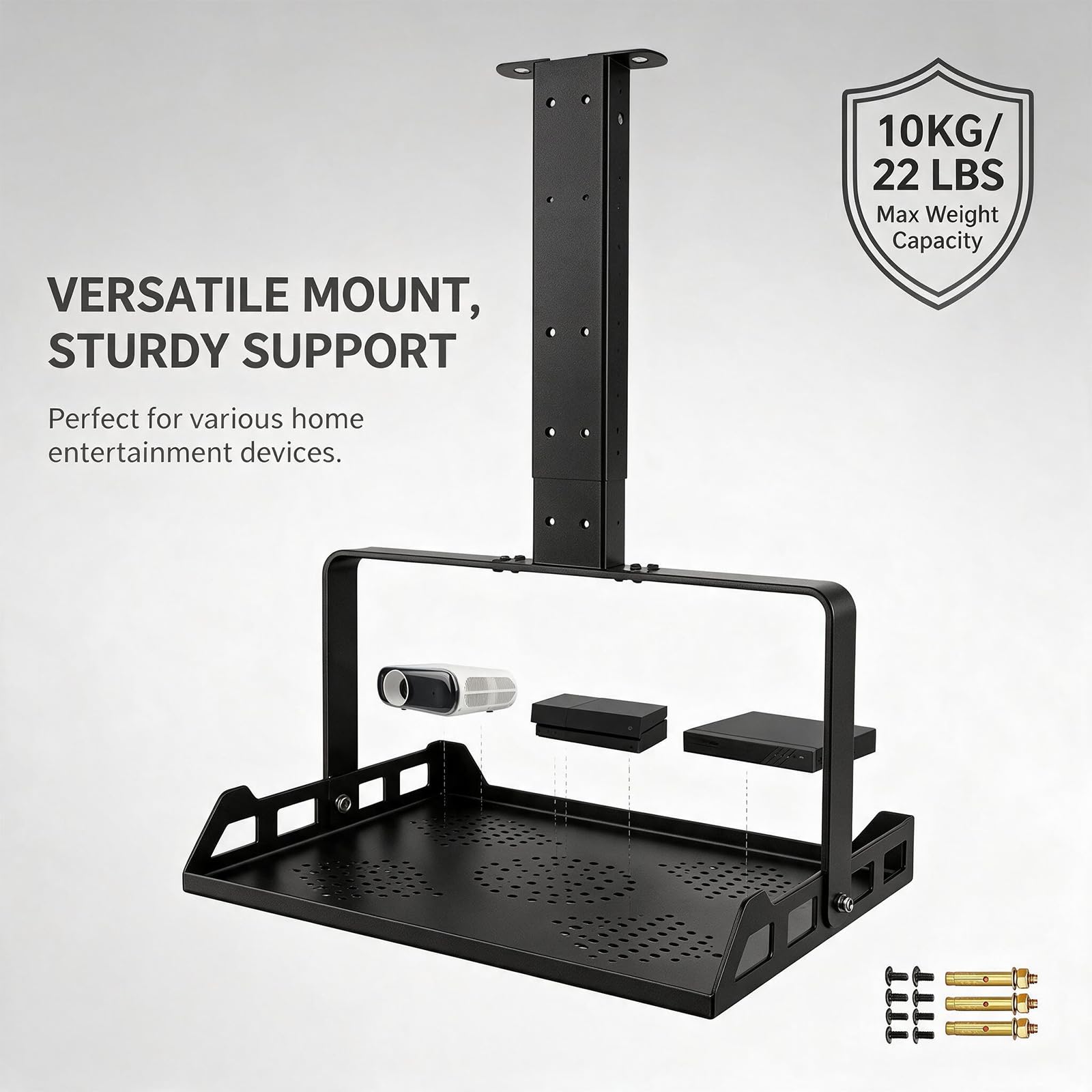Supporto da soffitto per proiettore, universale, regolabile in altezza (30-48,5 cm), portata fino a 10 kg, supporto per proiettore per home theatre e ufficio