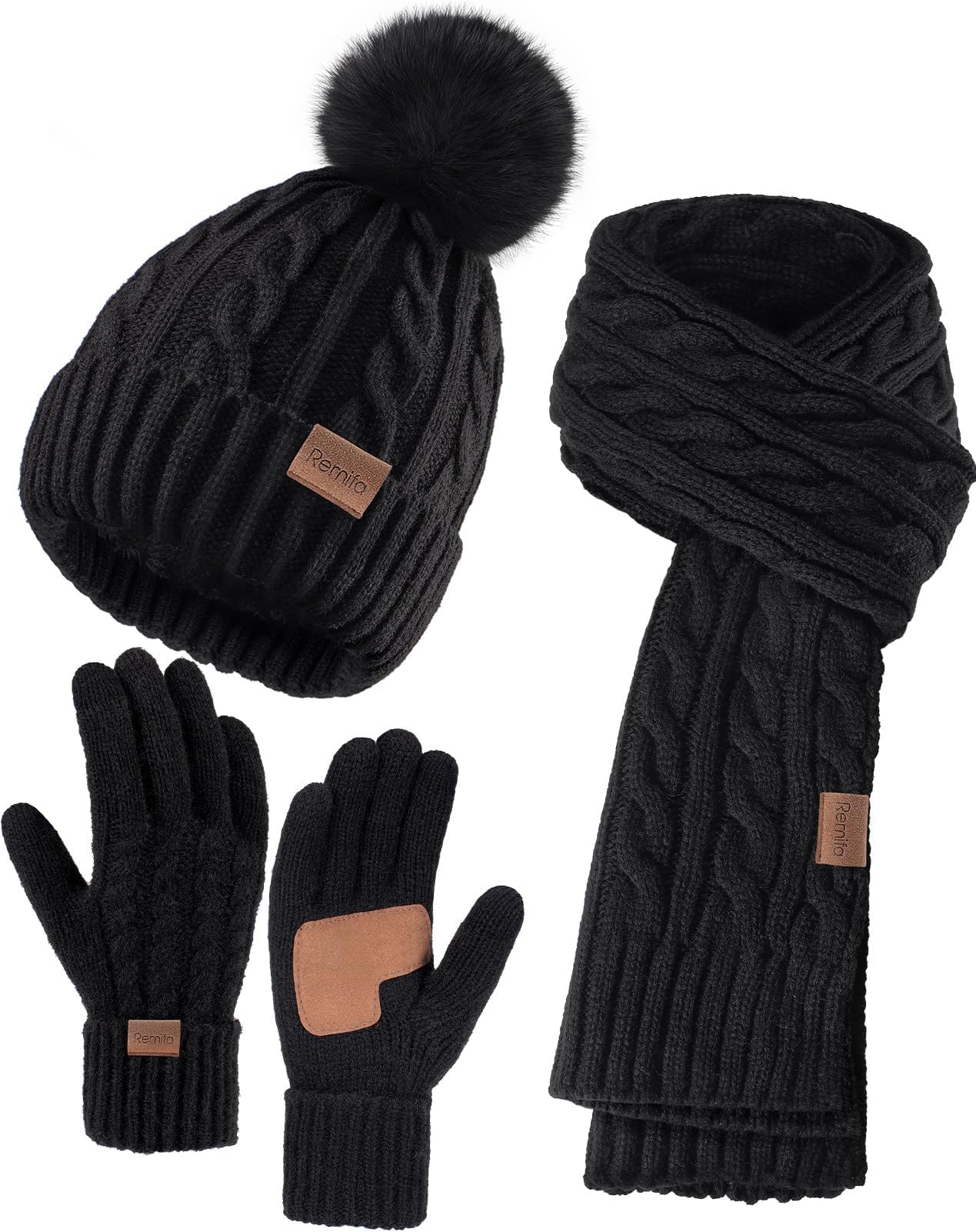 Sponsored Ad - Winter Hat Scarf Gloves Set for Women, 3 PCS Beanie Hat Touchscreen Glove Long Neck Kint Scarf Valentines Gifts