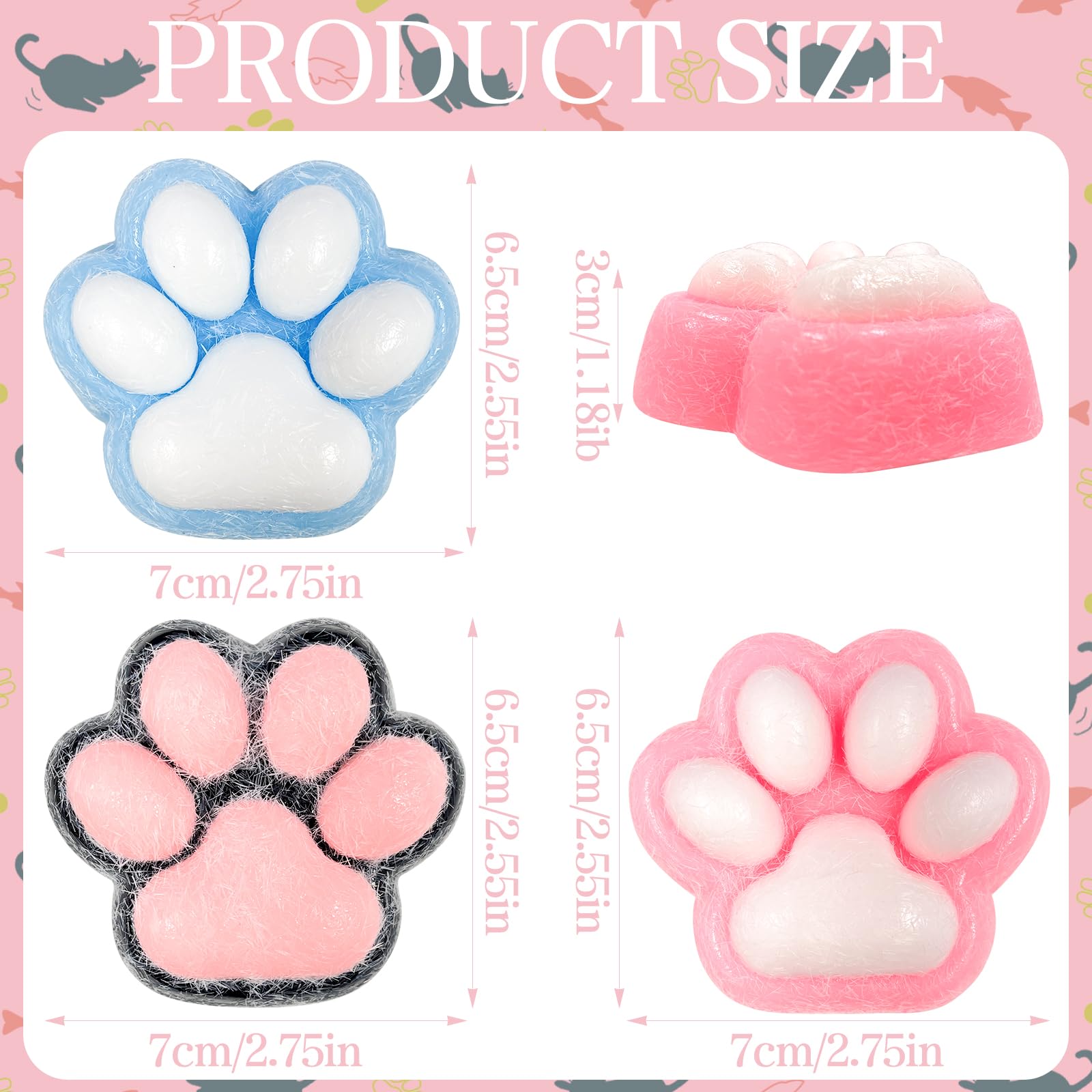 3 Jouets Anti-stress Pattes De Chat Squishy - Kawaii Et Mignons - Pour Enfants Et Adultes - PVC Souple