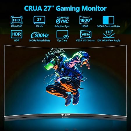 CRUA Frameless Curved Gaming Monitor β FreeSync, DisplayPort
