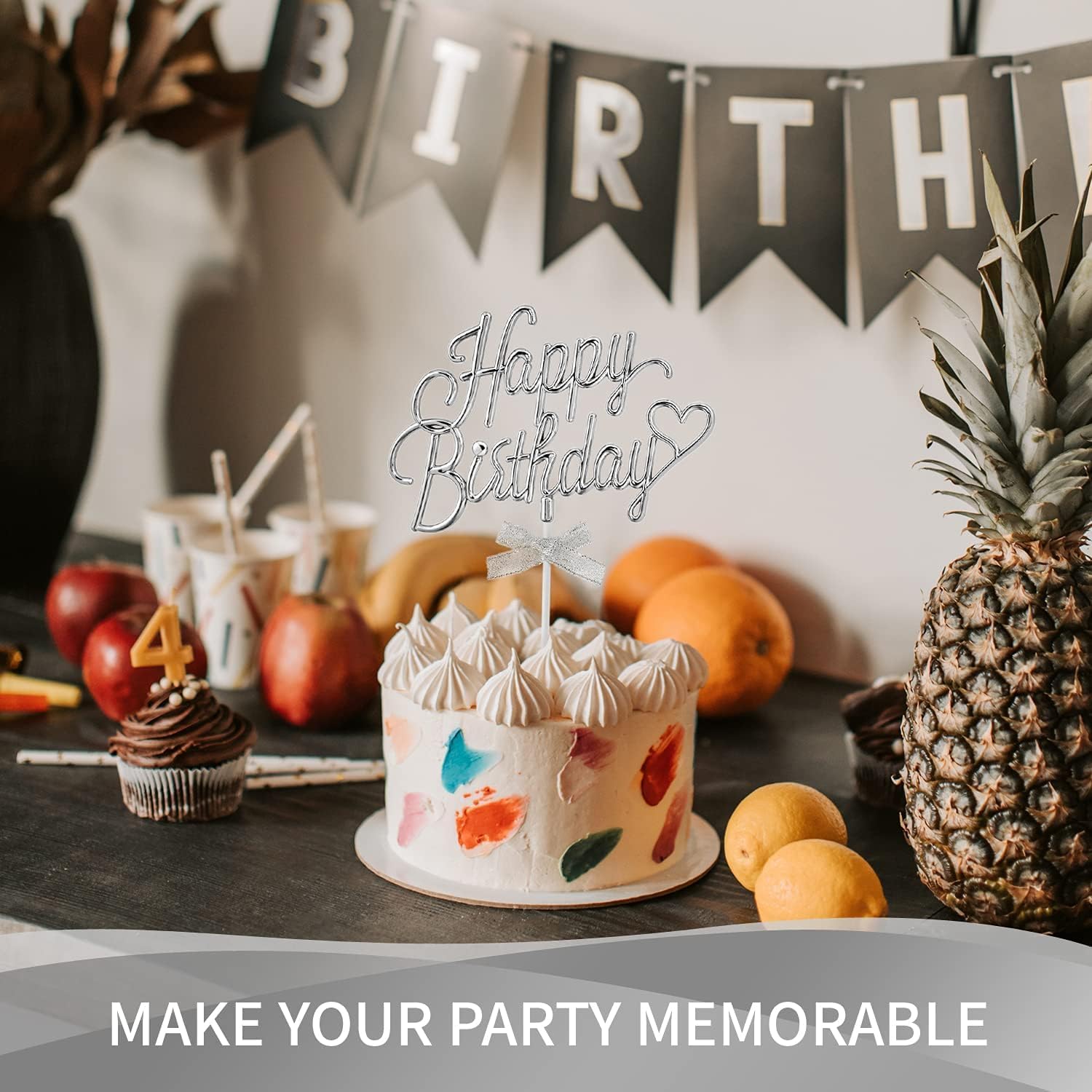 AMFIN® Happy Birthday Cake Toppers Set for Birthday Cake Supplies Decoration Accessories/Decorating Items - Silver - Image 7 thumbnail