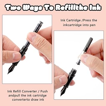 Andibro Black Metal Fountain Pen,0.5mm Fine Nib Fountain Pen with 10 Pcs 2.6mm Black Ink Cartridges Smooth Writing Fountain Pens Gift for Business Calligraphy Office Journaling Men Women