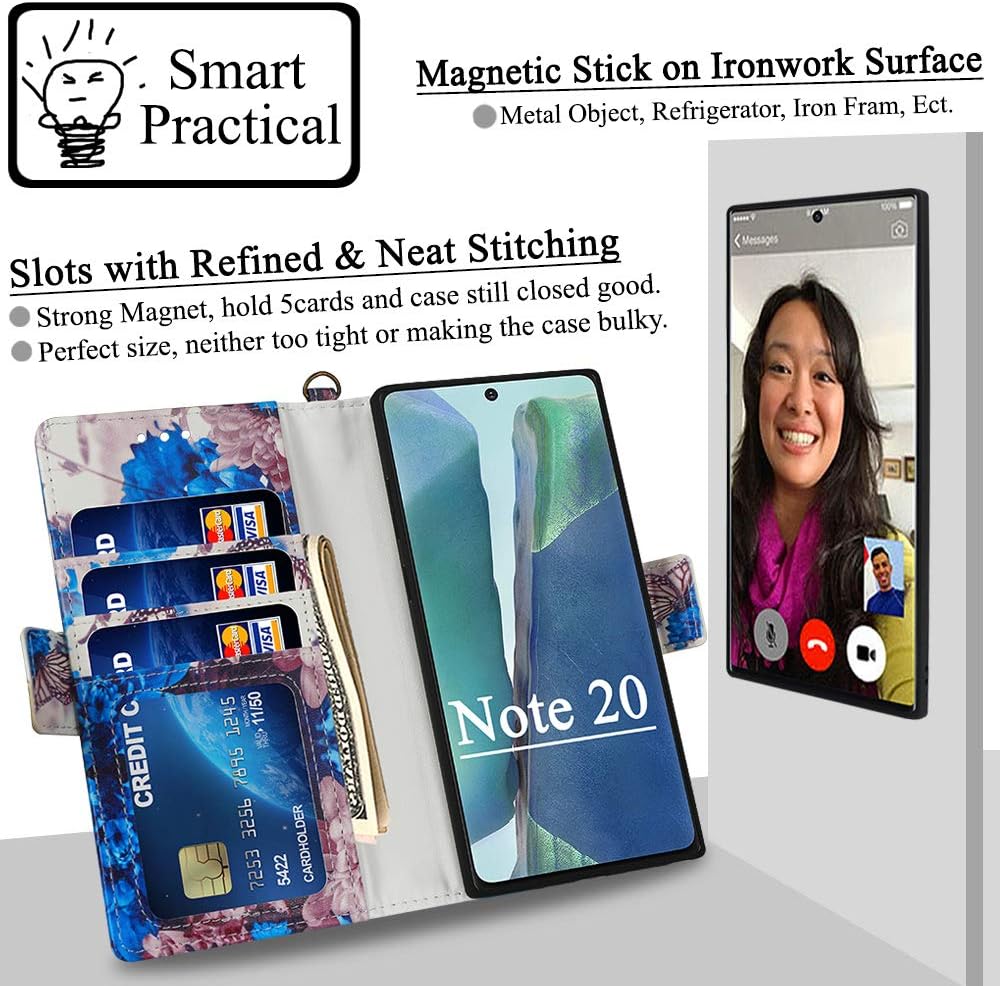 Mefon Galaxy Note 20 Wallet Case Detachable, Wireless Charging Compatible, Durable Slim, Magnetic Detachable Flip Cover Leather Folio Phone Cases for Samsung Galaxy Note 20 5G 6.7" (Butterfly 1)