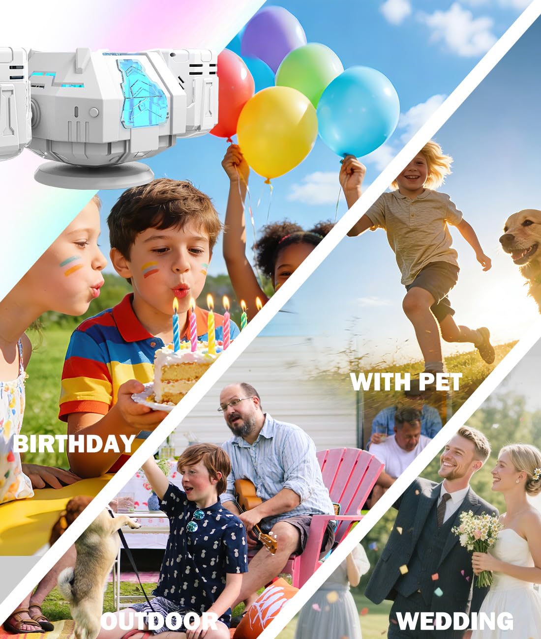 Wiederaufladbare Seifenblasenmaschine – Automatische 360° Drehung, Fernbedienung, 60° verstellbare Düse, 7-farbige RGB-Lichter, USB-C-Ladung – Geschenkspielzeug für Kinder, Kleinkinder, Jungen