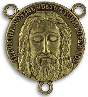 LOT of 5 - Large Round Holy Face / 5 Wounds Centerpiece for Rosary Bronze Finish 1"