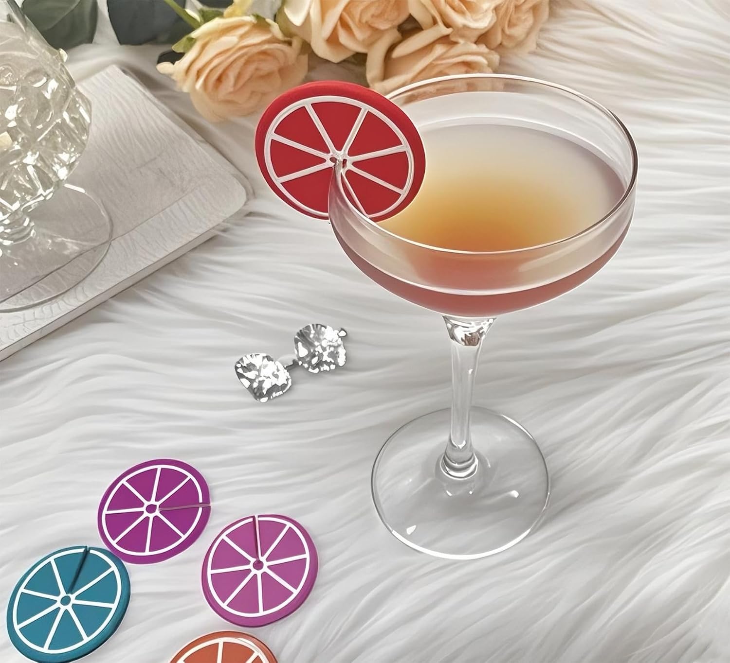 24 Pcs Silicone Wine Glass Charms, Reusable Drink Markers for Glass or Cups, Drink Identifiers Tags for Cups for Party/Wedding/Birthday/Bar（8 color