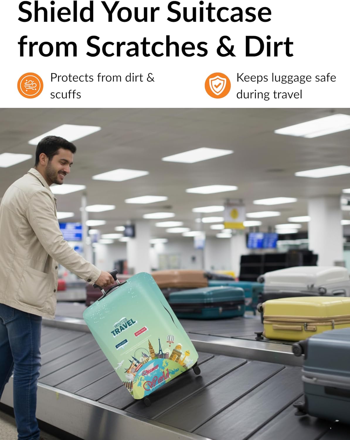 Elastic Luggage Cover Size S 19-21 Inch, Earthy Tones Design Suitcase Protector, Premium Washable Waterproof Scratch-Resistant Dustproof Stretch Sleeve for Hard Shell Spinner Travel Bags