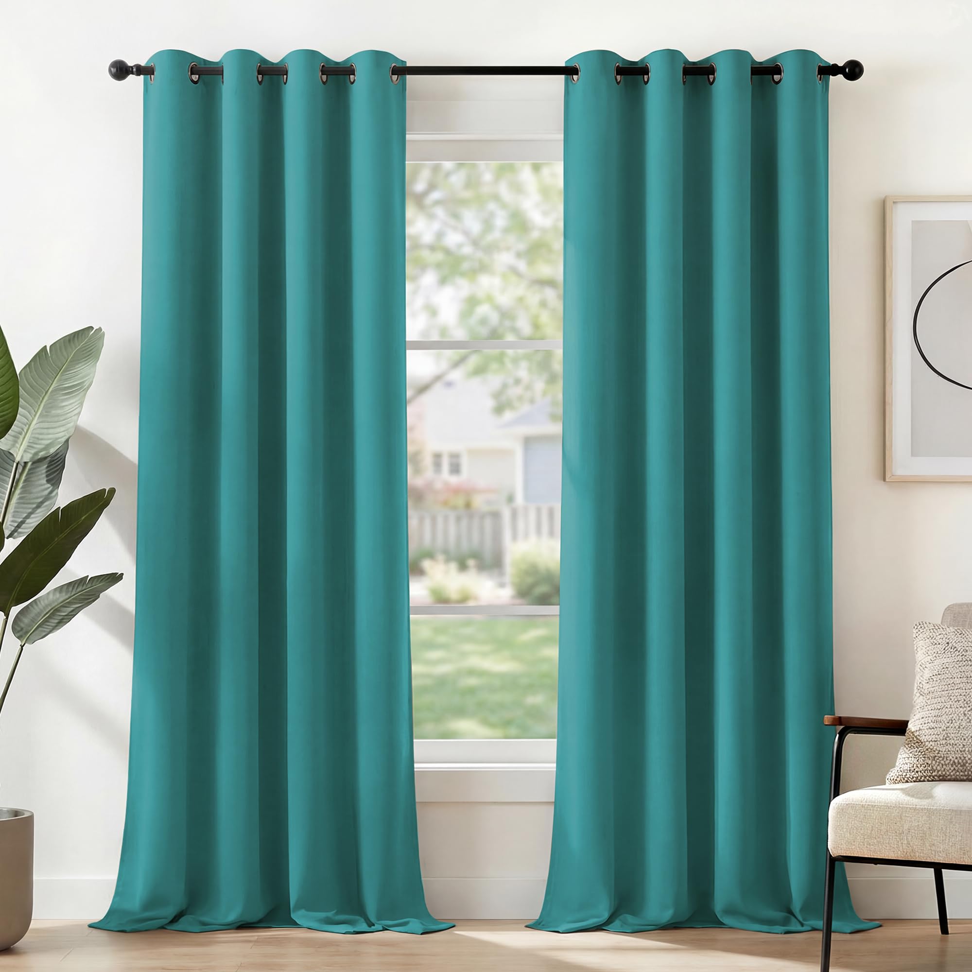 Deconovo Tende Oscuranti per Interni 2 Pezzi 290 CM Altezza, Termiche Isolanti, Anti-Rumore, con Anelli, Ideali per Camera da Letto e Soggiorno, 140x290 CM, Turchese