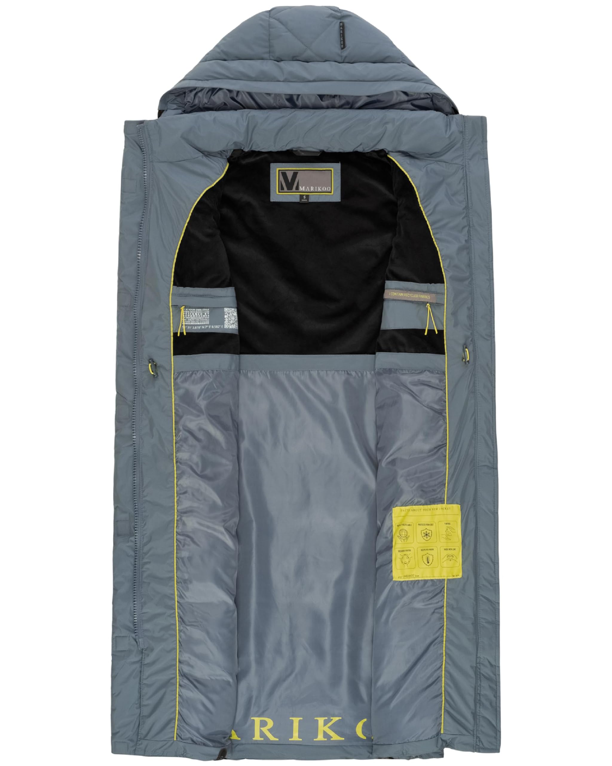 MARIKOO Gilet lungo da donna senza maniche lungo trapuntato caldo in materiali riciclati con cappuccio Narikaa 16 XS-3XL