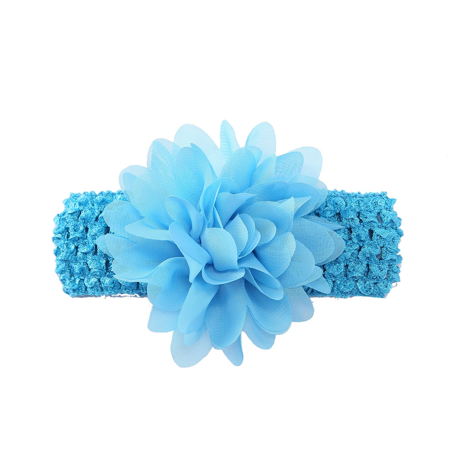 Pack of 5 Stretchy Hair Bands with Large Flowers, Baby Headband, Coloured Chiffon Headbands, Cute Headwear, Delicate Flowers, Hair Accessories, Headwraps for Babies, Newborns, Infants, Blue — image 1