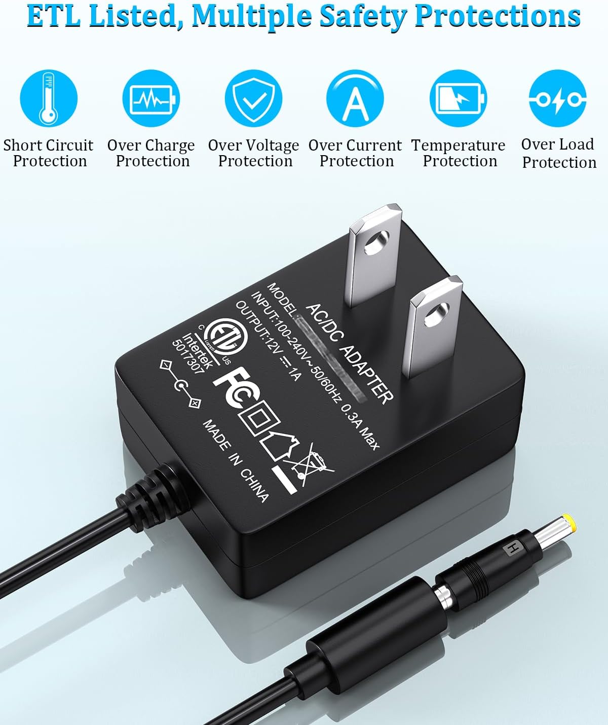 SoulBay 12V 1A AC Adapter Charger Replacement w/8 Tips, Regulated Power Supply Cord for LED Strip Light, CCTV Camera, BT Speaker, GPS, Webcam, Router, DC12V Transformer with ETL Certificate