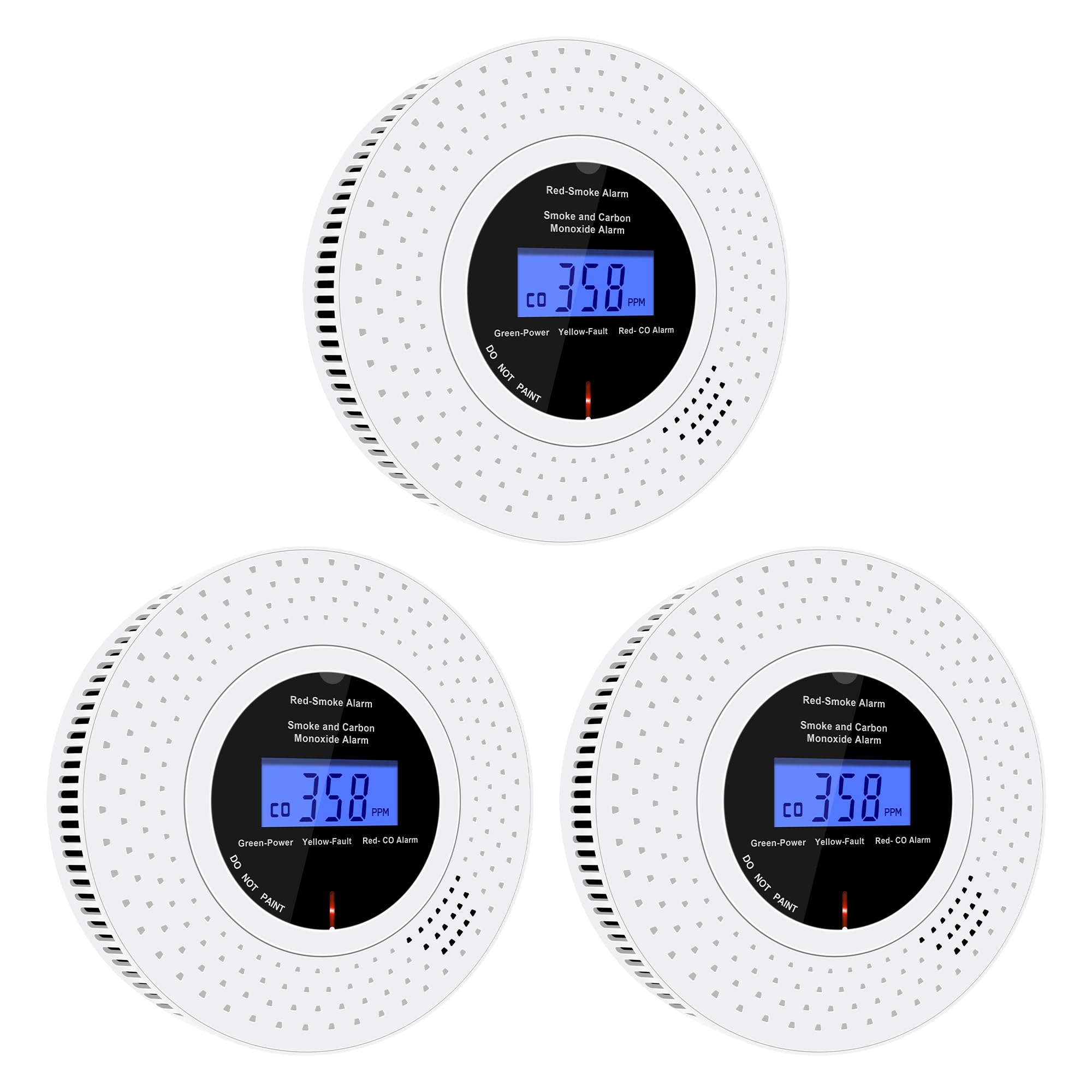 Scondaor Smoke and Carbon Monoxide Detector Combo with LCD Display, 10-year Life Smoke Alarms for Home, Replaceable AA Battery Included, Smoke & CO Alarm Detector with Test/Silence Button (3 Pack)