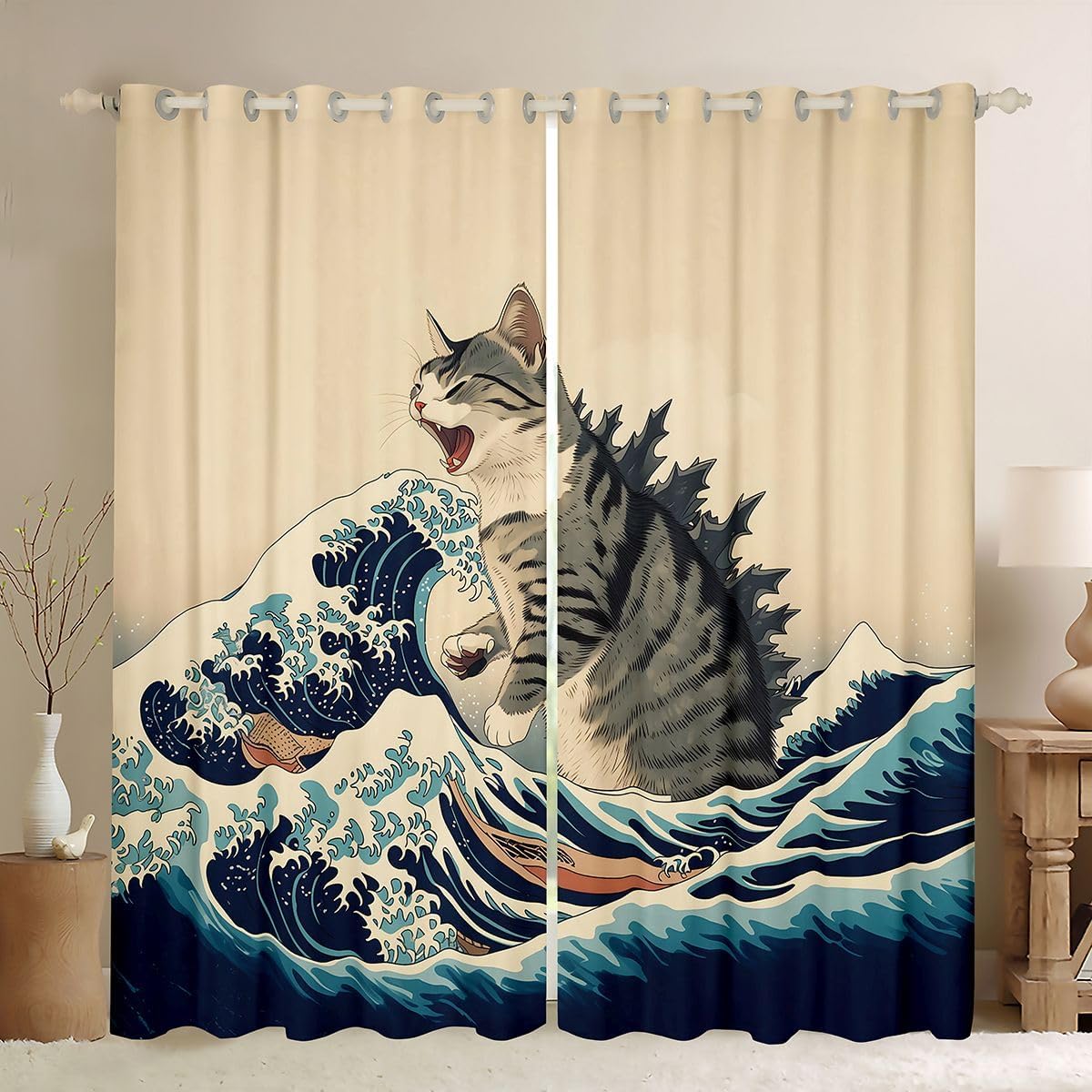 Castle Fairy Funny Japanese Cat Blackout Curtains for Bedroom,38Wx45L