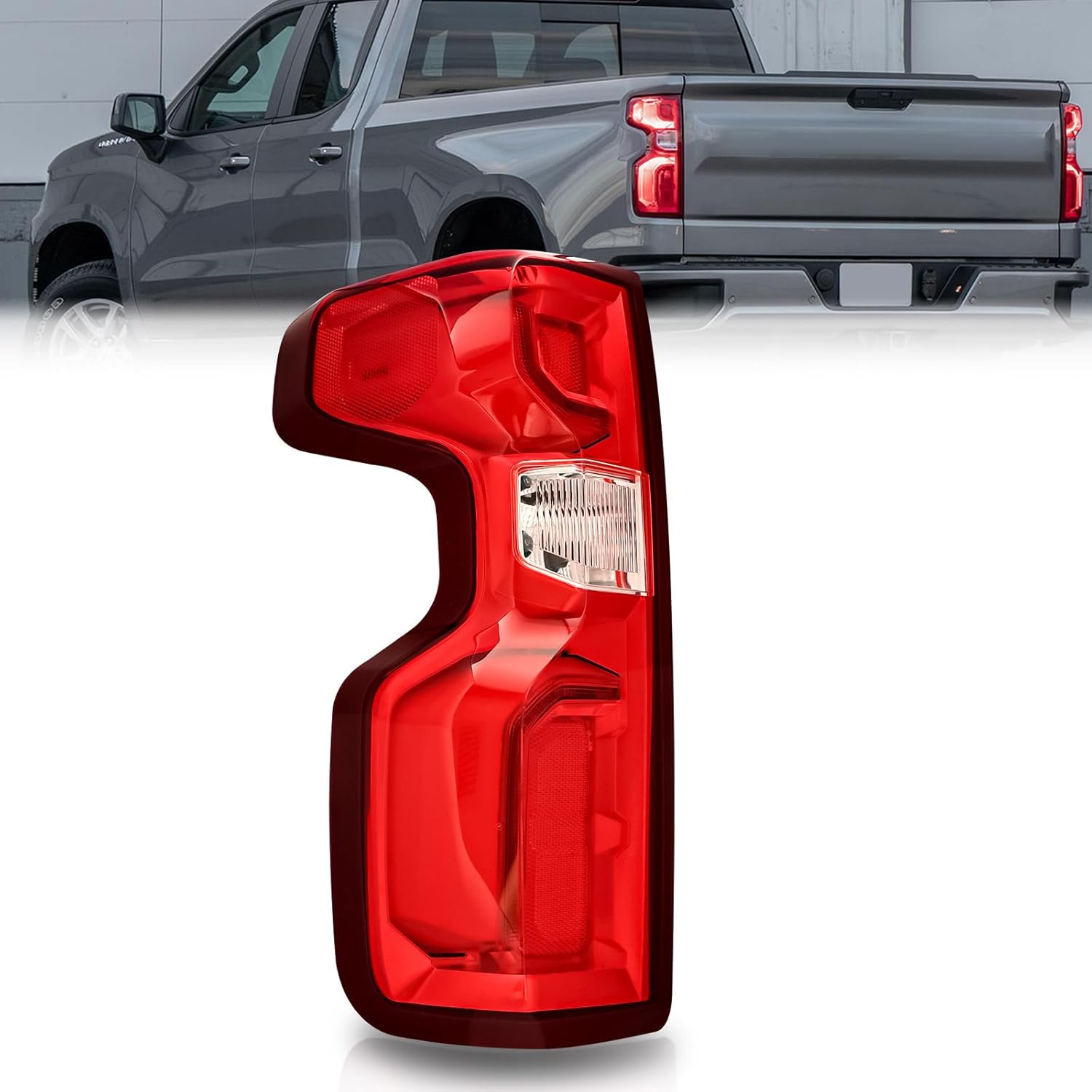 JFN LED Tail Lights Taillights Assembly for 2019-2023 Chevy Silverado 1500, Red Rear Brake Signal Plate Tail Lamp Replacement With Bulb and Harness, Left Driver Side(Only Fit Factory Led Model)