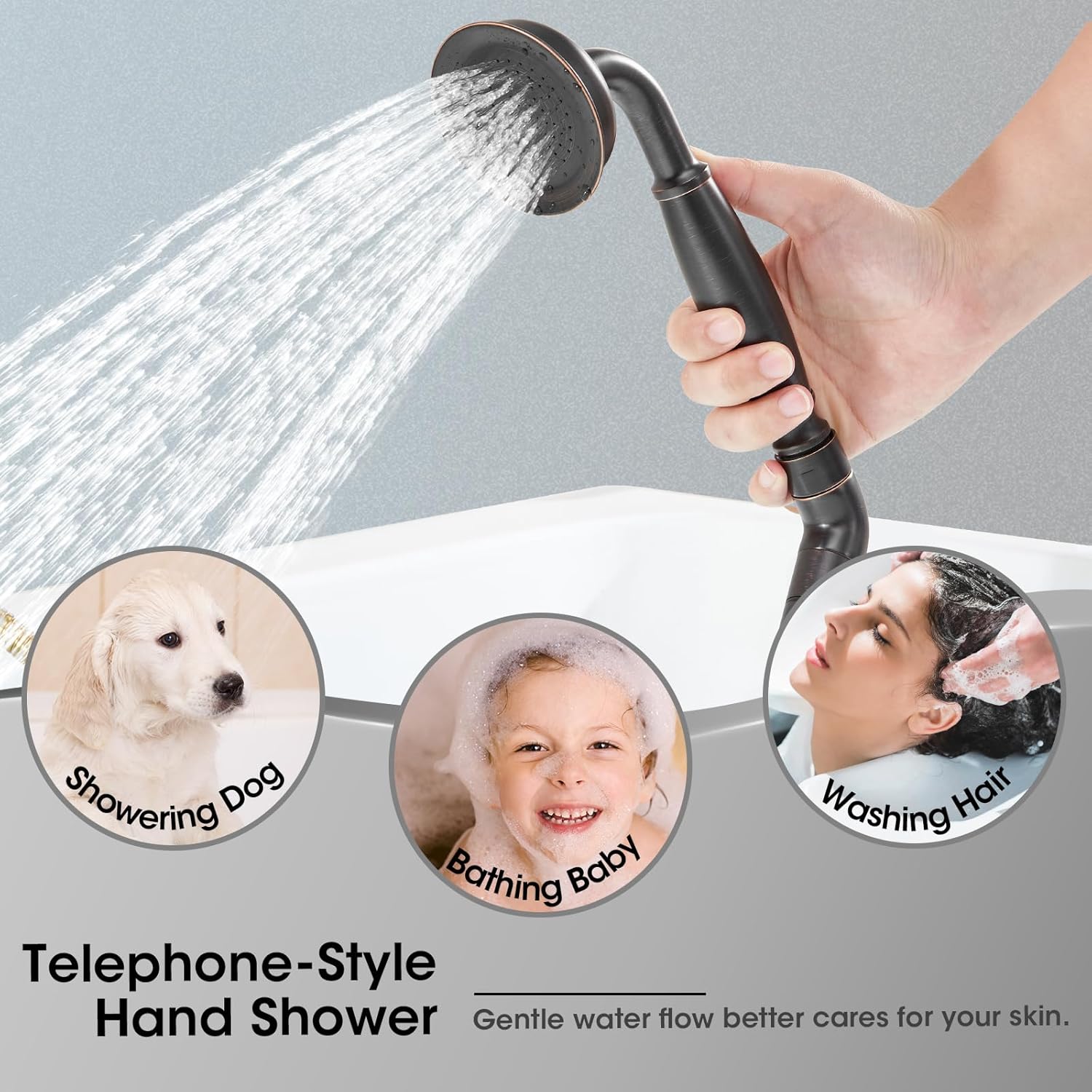 Free Standing Tub Faucet, Jabbol Premium Brass Luxury Freestanding Bathtub Faucet, Bathroom Floor Mount Tub Filler with Handheld Sprayer, Classic Roman Tub Faucets Oil Rubbed Bronze (JB-8811ORB) - Image 5