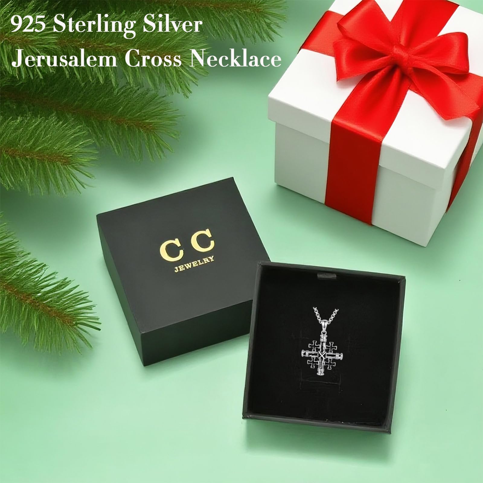 Jerusalem Kreuz Halskette für Männer 925 Sterling Silber Nagelkreuz Anhänger Kette Kreuzfahrer Jerusalemkreuz Schmuck Geschenke für Vater Ehemann Bruder