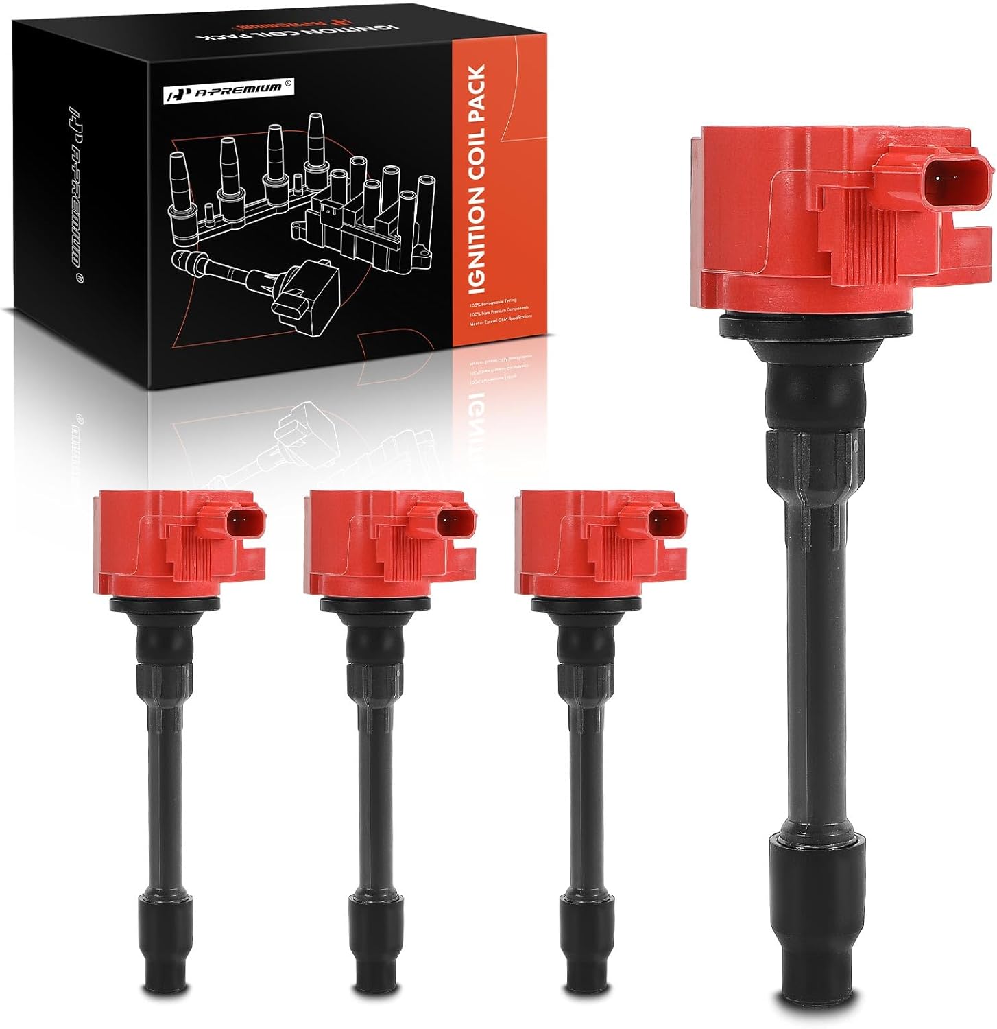 A-Premium (Red) Engine Ignition Coil Pack Compatible with Honda Civic 2016-2020 2.0L, Fit 2015-2020, 4-PC Set, Replace# 305205R0013