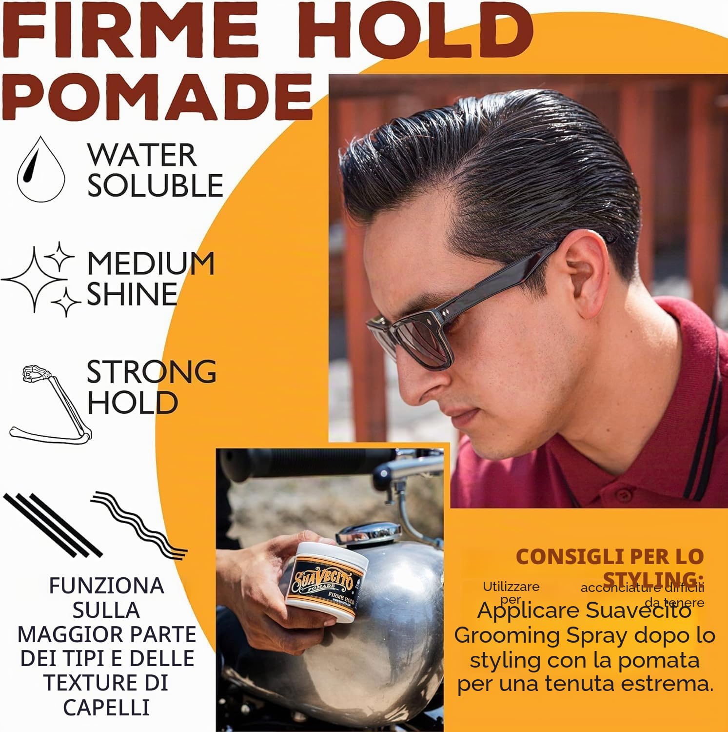Suavecito Firme Strong Hold Pomade, Strong Hold Pomade For Men, Medium Shine Water Based Wax Flake Free Hair Gel, 4oz/113g x 2