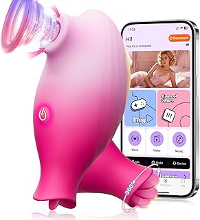 Vibromasseur Femme Clitoridien Sex Toys, 2-EN-1 Silencieux Vibromasseurs avec 10 Modes Succion & Langue, APP Contrôle, Vibro-masseur Rose Sextoyse Femme, Stimulateur Clito et Mamelons par Succion