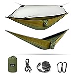G4Free Large Camping Hammock with Mosquito Net 2 Person Pop-up Parachute Lightweight Hanging Hammocks Tree Straps Swing Bed for Outdoor Backpacking Backyard Hiking