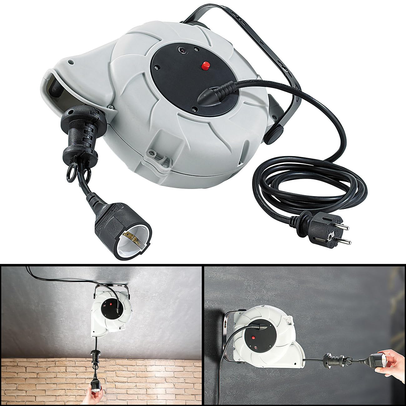 Cable reel 9 m para montaje fijo en pared y techo, enrollado automático
