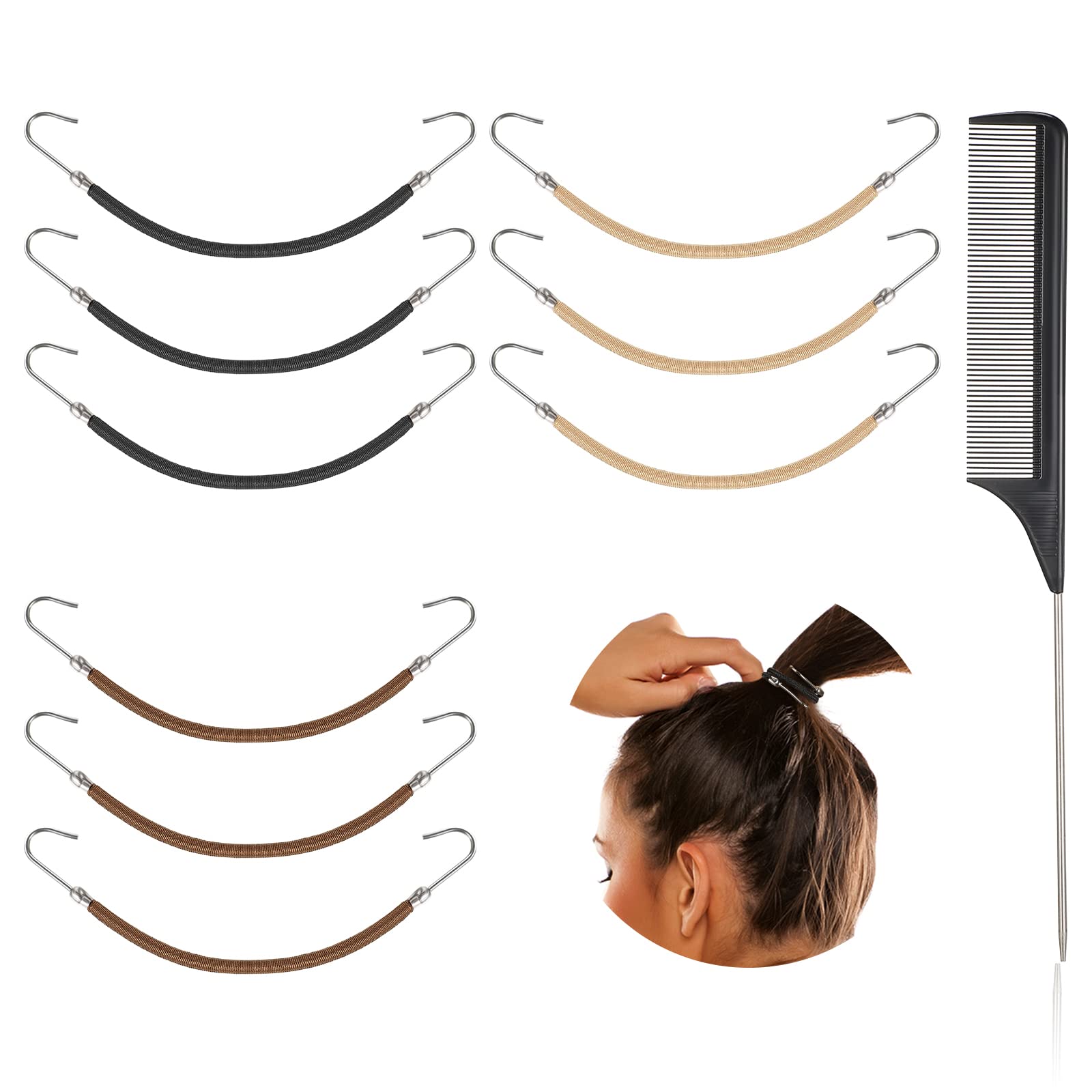 Pieces Bungee Hair Ties Elastic Hair Bungee Rubber Hair Tie with Hooks  Metal Ponytail Hooks Styling Hair Wrap Cords Hair Rubber Bands Ponytail