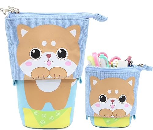 Porta Pluma Kawaii Estuche Lindo Shiba Inu Perro Japonés Tela De Pana Soporte De La Tienda De Maquillaje Bolsa - Azul