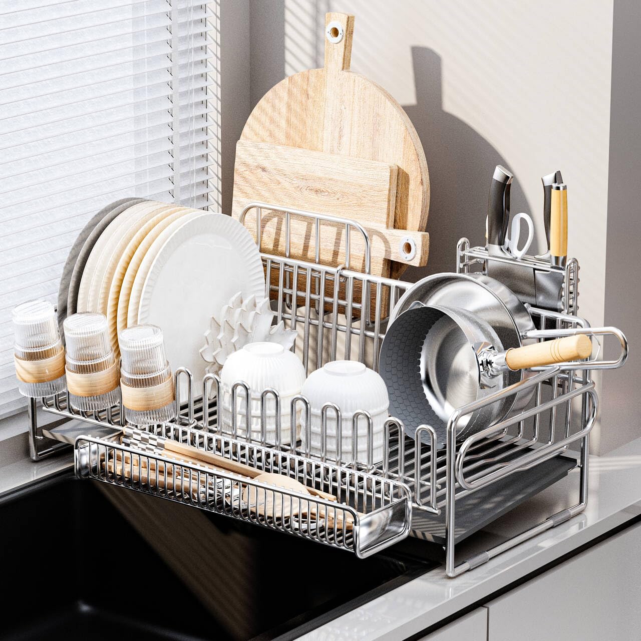 Amazon｜ADBIU ステンレス製 水切りラック スリム 大容量 食器 水切り