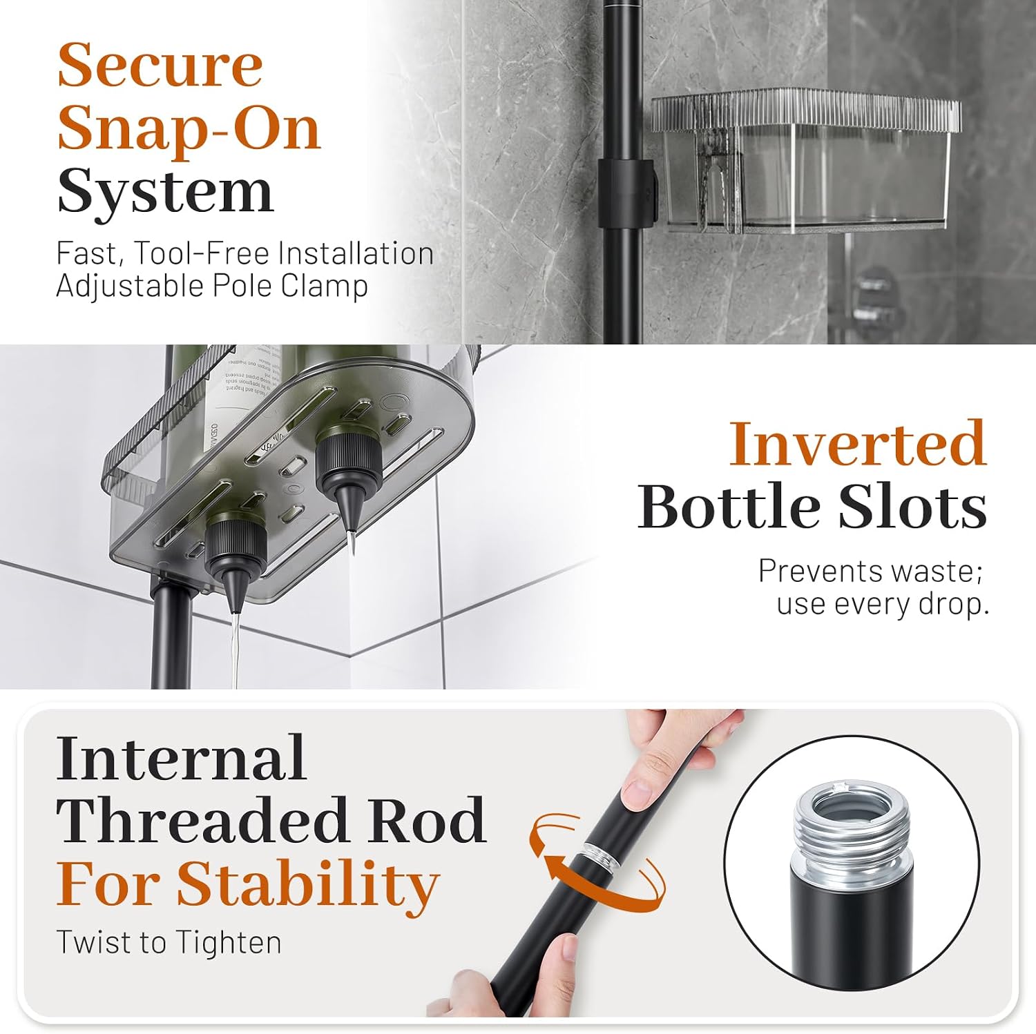 LURKA 4-Tier Shower Caddy, Wall Mounted Organizer with Adjustable Baskets image 5