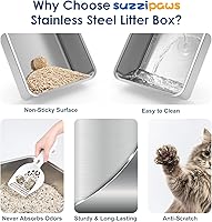Vista 5 de Caja de arena cerrada de acero inoxidable para gatos con tapa, caja de arena extra grande para gatos grandes, bandeja de arena de metal XL