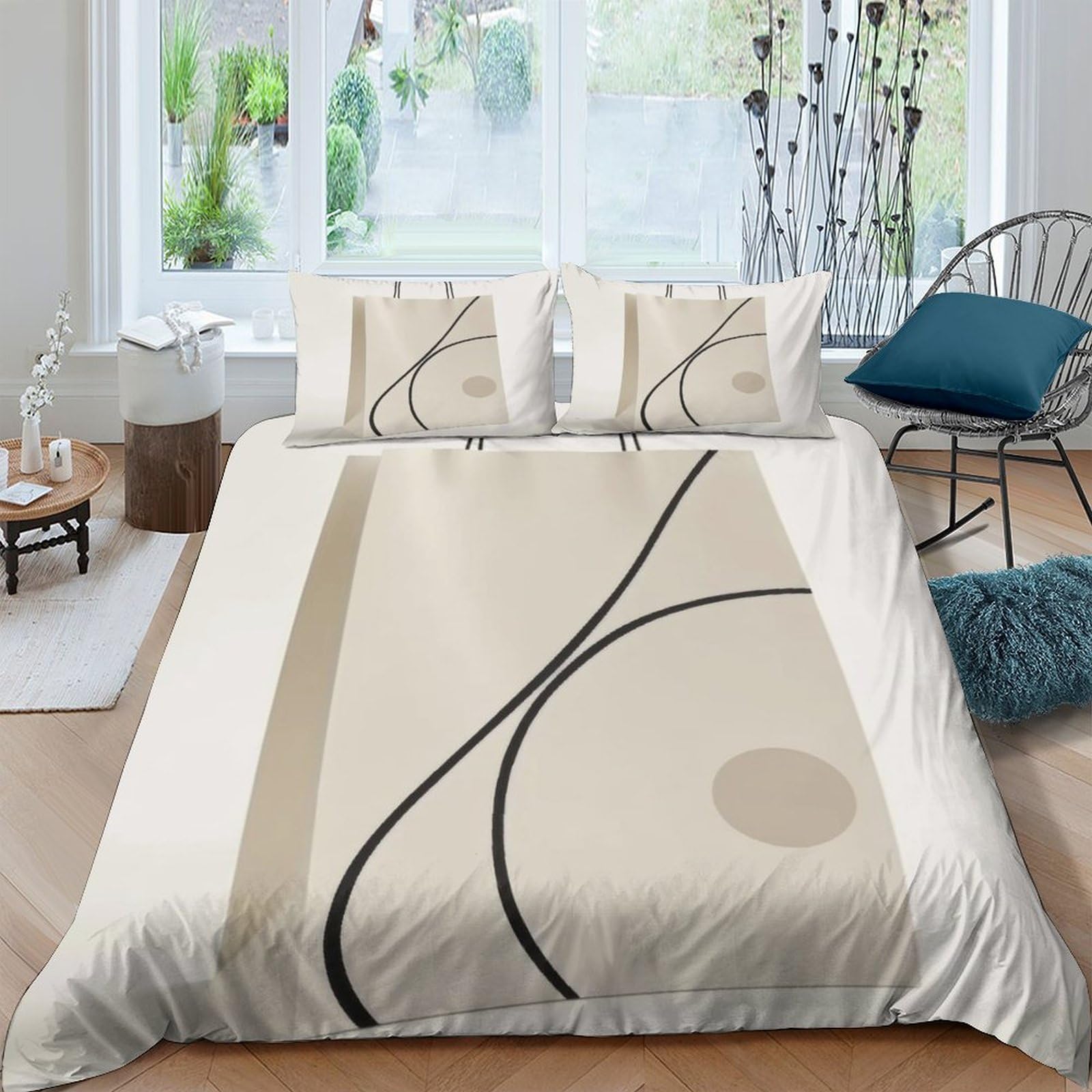 Ctjqhvkz Style-6 3D Printed Minimalist Abstract Fitted Sheet Microfiber Soft Modern Line Art Bed Cover For Bedroom Guest Room Dorm Decor Single（135X200cm）