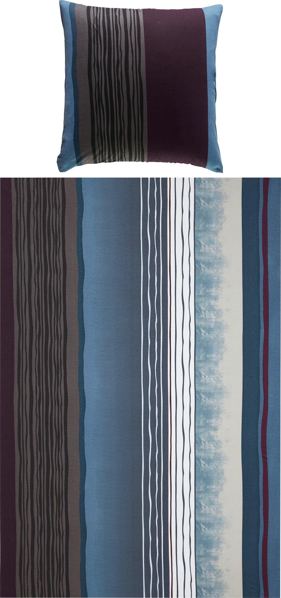 REDBEST Bettwäsche, Bettgarnitur Single-Jersey blau-anthrazit Größe 80x80 cm / 135x200 cm - Wendekissenbezug, temperaturausgleichend, bügelfrei, mit Reißverschluss