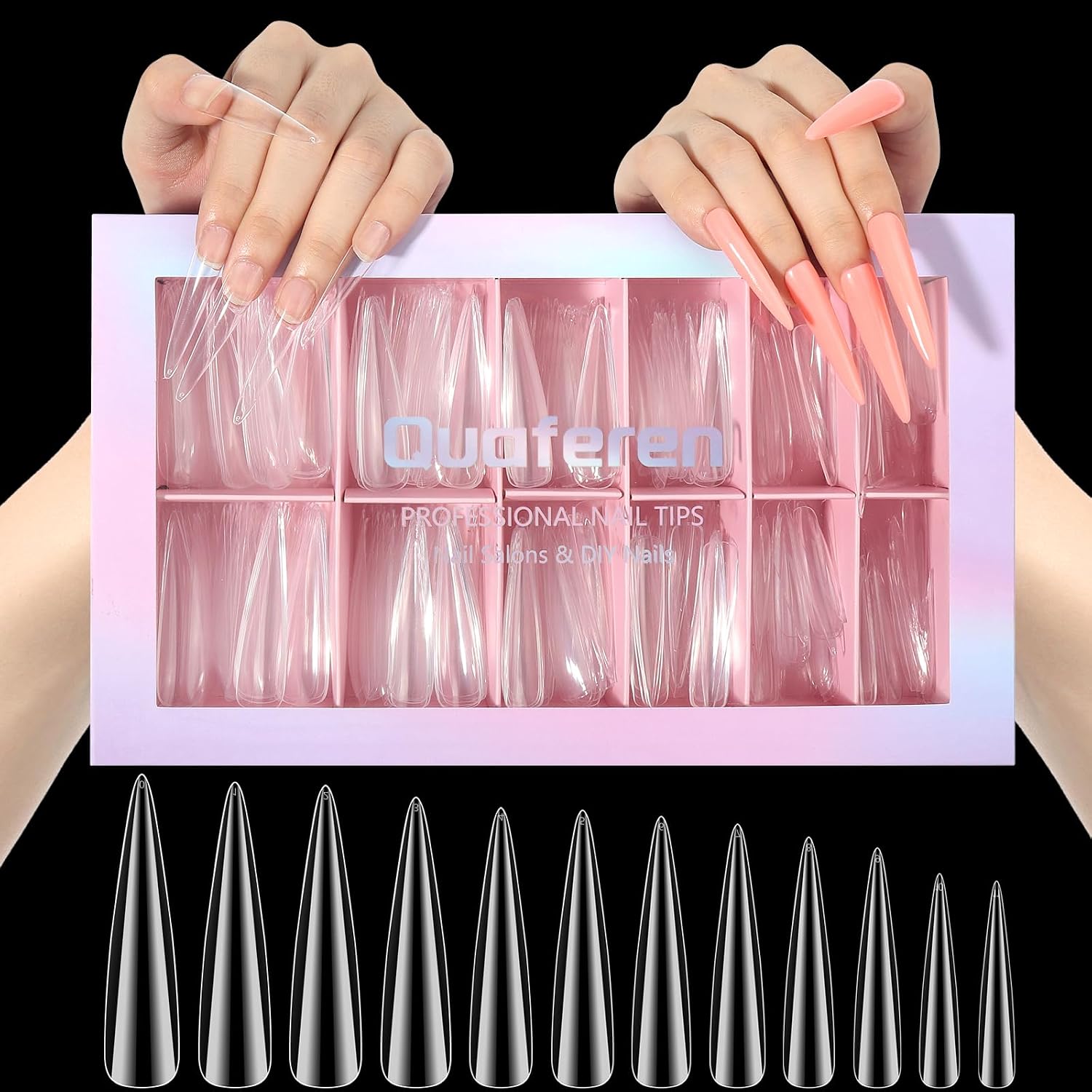 Clear Long Stiletto Nail Tips, 504PCS 3XL Stiletto Fake Acrylic Nails
