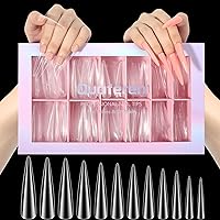 Vista 16 de Quaferen 500 puntas de uñas transparentes de gel suave de media cubierta, uñas postizas medianas con forma de almendra, puntas curvas para uñas