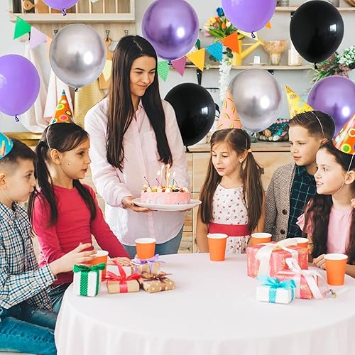 Miniatura 7 de Juego de globos morados, 60 piezas con globos plateados metálicos, globos morados oscuros y negros de 12 pulgadas para decoraciones de fiesta de