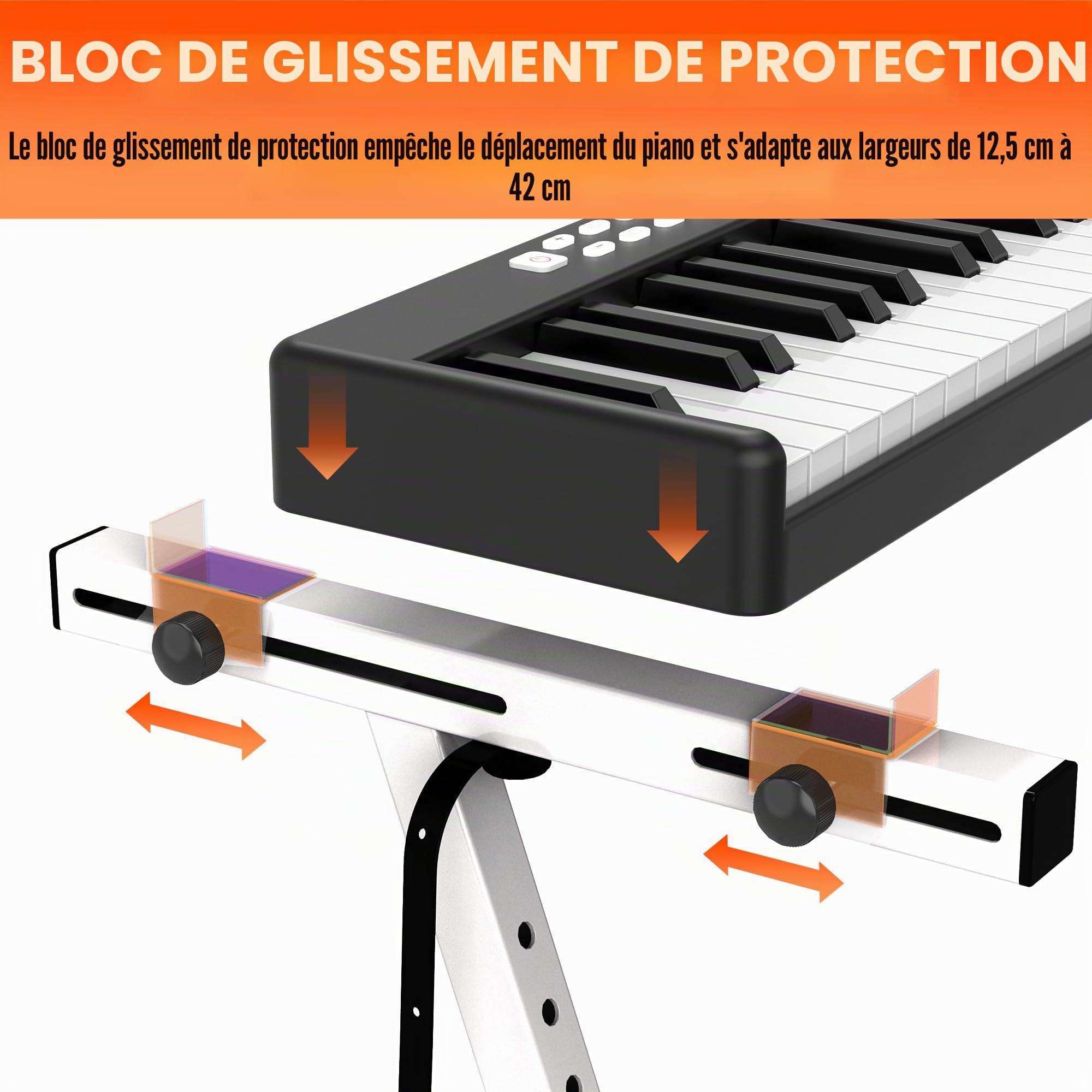 Support de clavier Vhffoso, universel, réglable en hauteur et largeur, pour claviers de 54 à 88 touches, avec support de piano en Z, charge maximale de 100 kg, blanc, en plastique