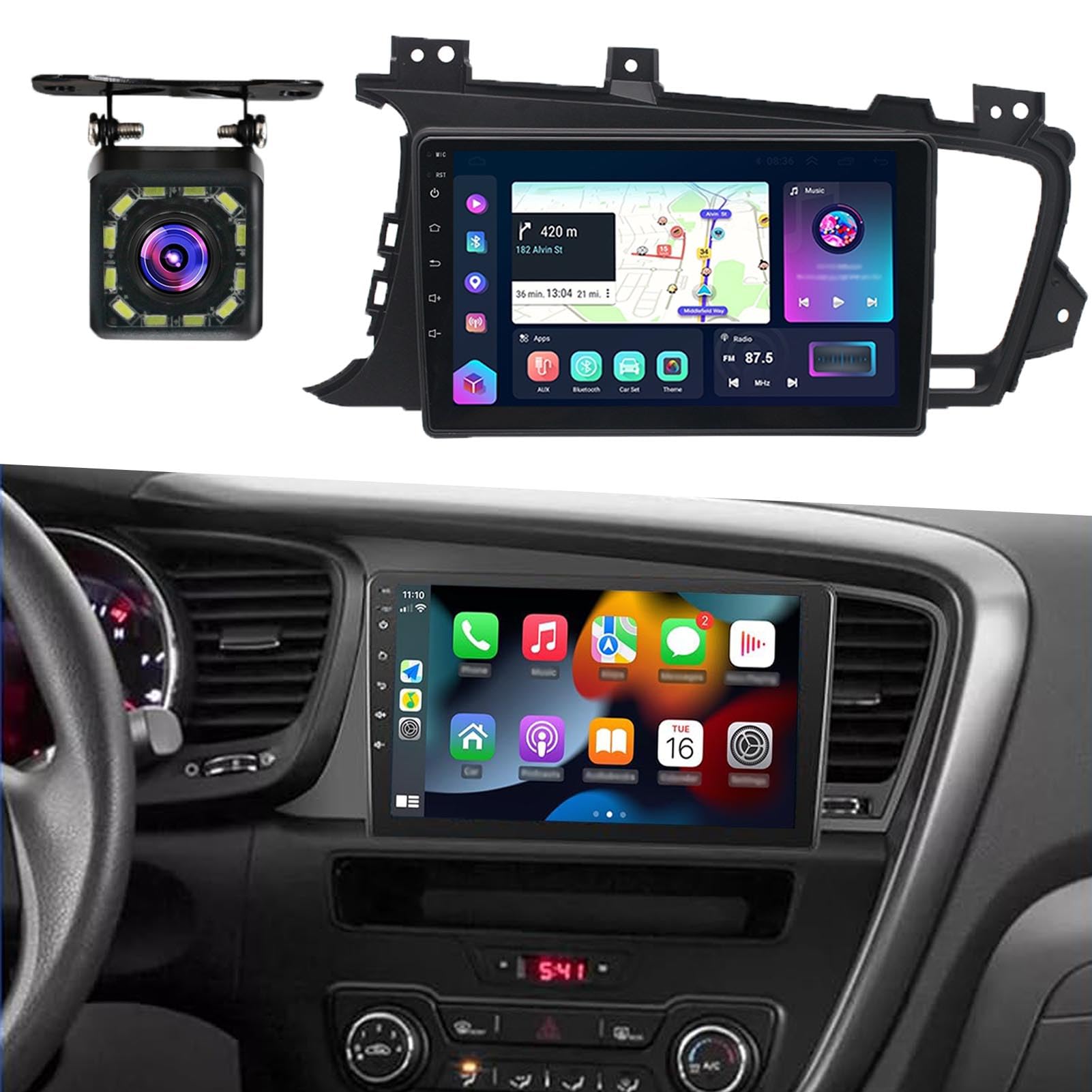 ZEPQUE Car Stereo Radio Compatible with Kia Optima K5 (2006-2011) 9 Inch Car Radio HD Multifunctional Touch Screen 2+32G with Wireless Carplay/Android Auto/GPS/WiFi/HD Backup Camera