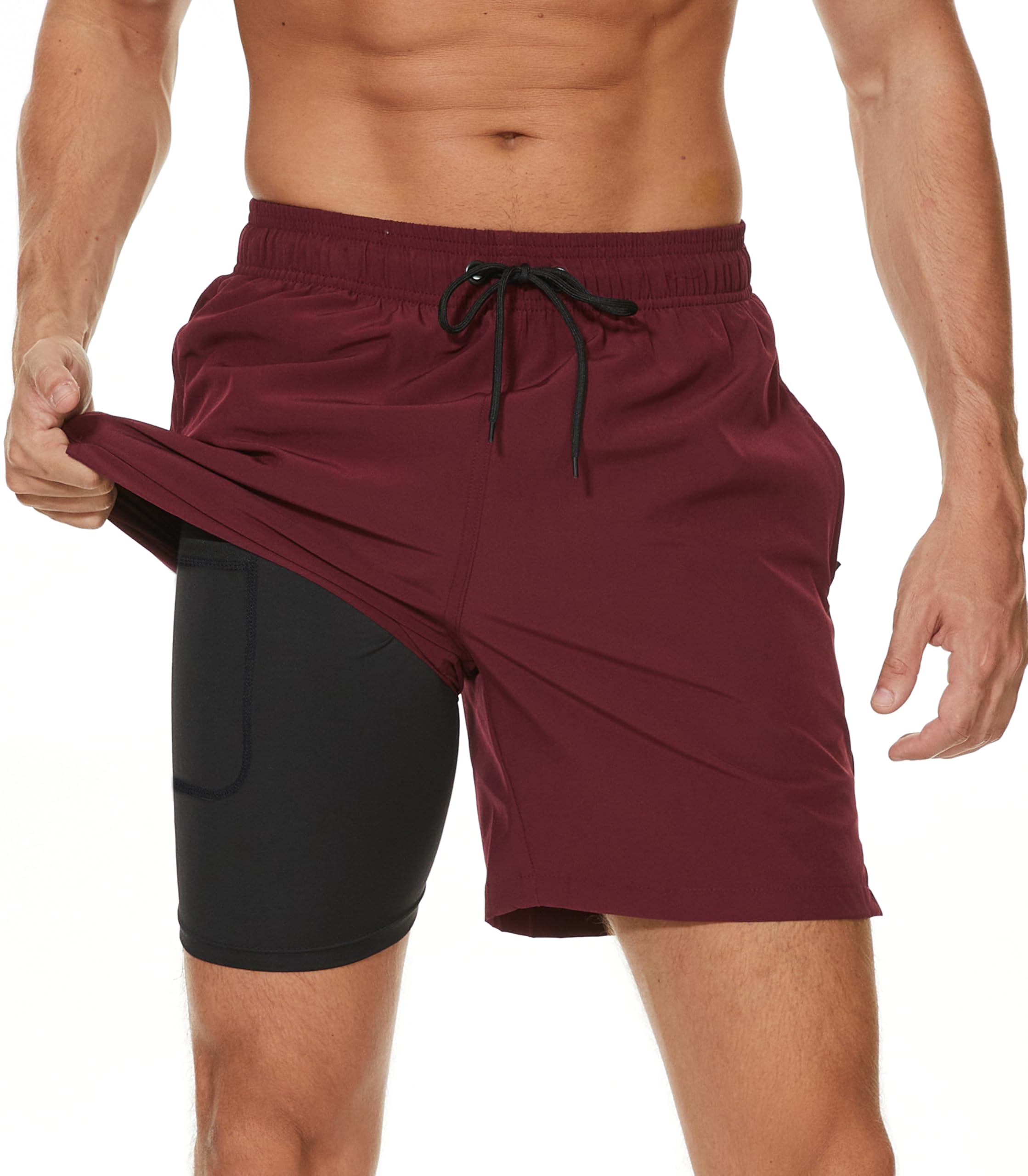 Badehose Herren Badeshorts 2-in-1 Schnelltrocknend Badehose für Herren Badehosen Schwimmhose Männer Badehose mit Innenhose und Reißverschlusstaschen