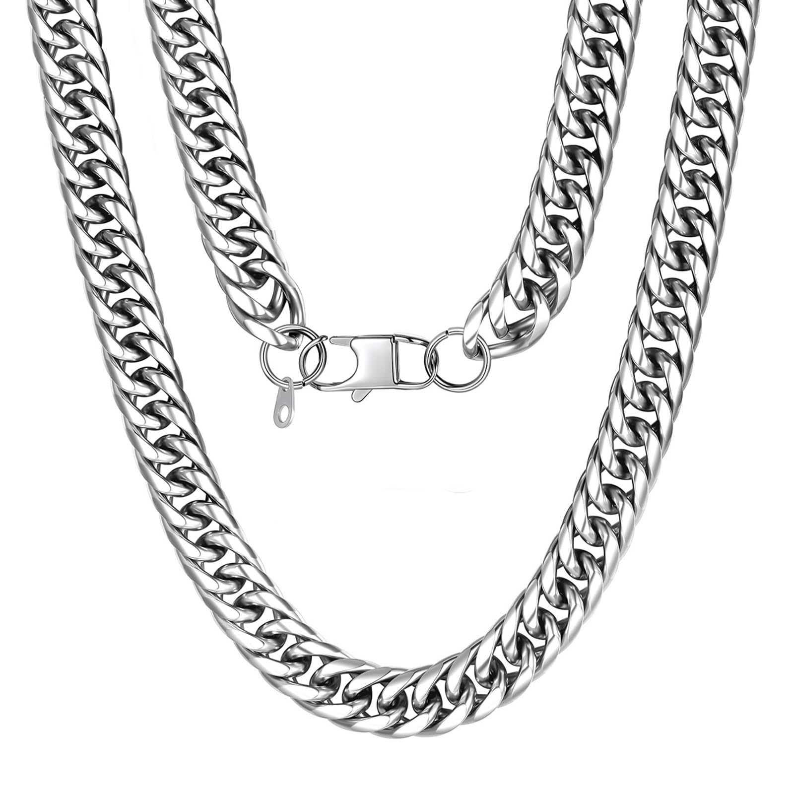 Men Cuban Link Chain Necklace, Stainless Steel Franco Curb Choker, Silver/Black/14K Gold Plated Necklaces for Male Women, 6/9/12mm Width, 18-30 Inches Length Hip Hop Jewelry