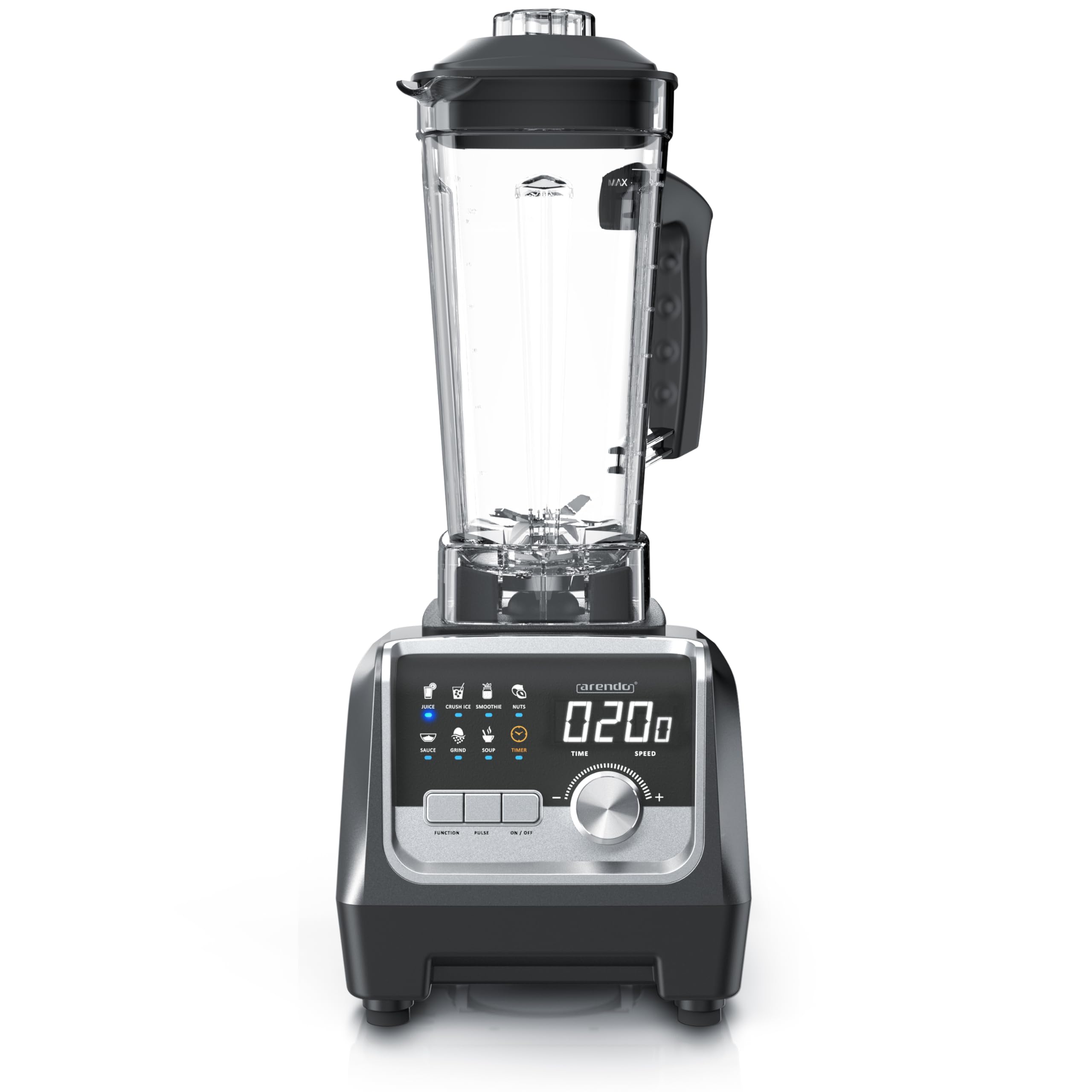 Arendo – Standmixer 2000 Watt - Hochleistungsmixer Edelstahl - 2 Liter Fassungsvermögen – mit Display - 9 Geschwindigkeitsstufen – hochwertige Edelstahl-Messereinheit – 3 voreingestellte Programme