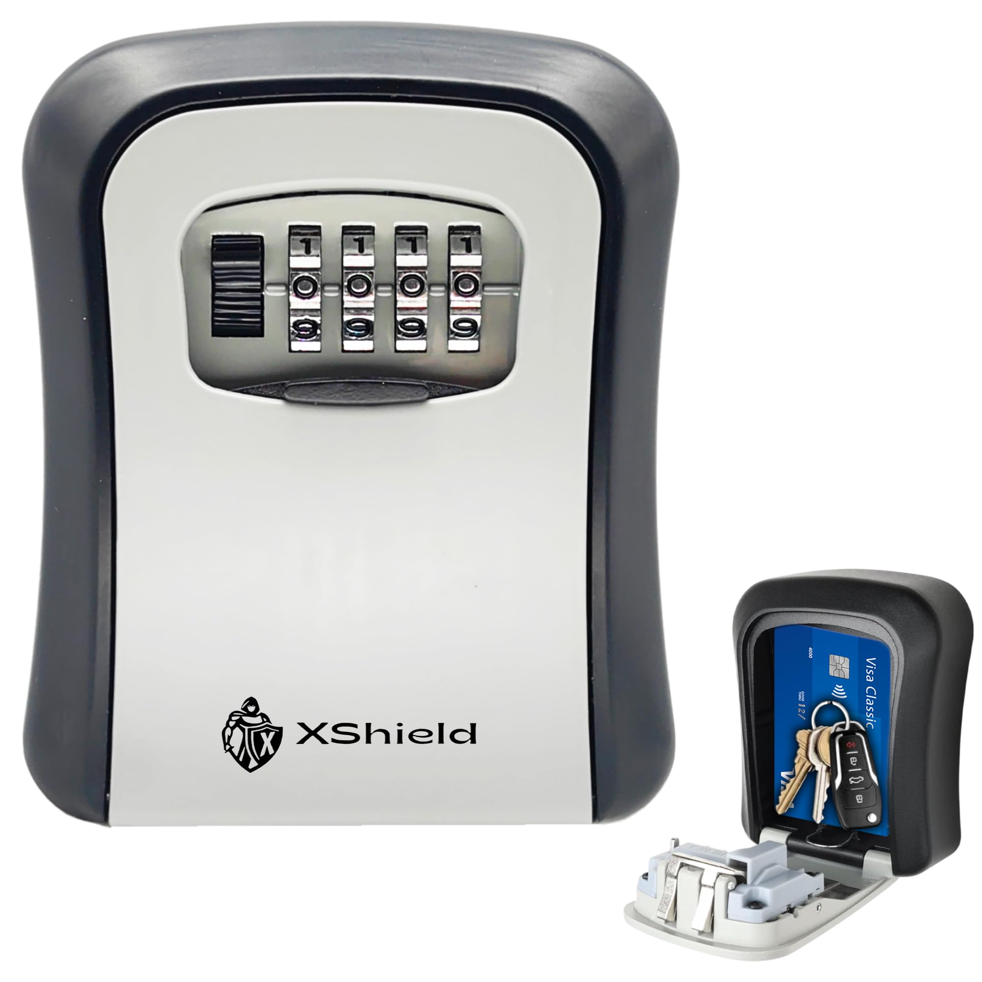 XShield 4-digit Combination Key Safe | Wall-mount Lock Box | Weatherproof & Heavy-duty | Large Capacity For Keys & Access Cards | Outdoor Security Lockbox For Home & Business